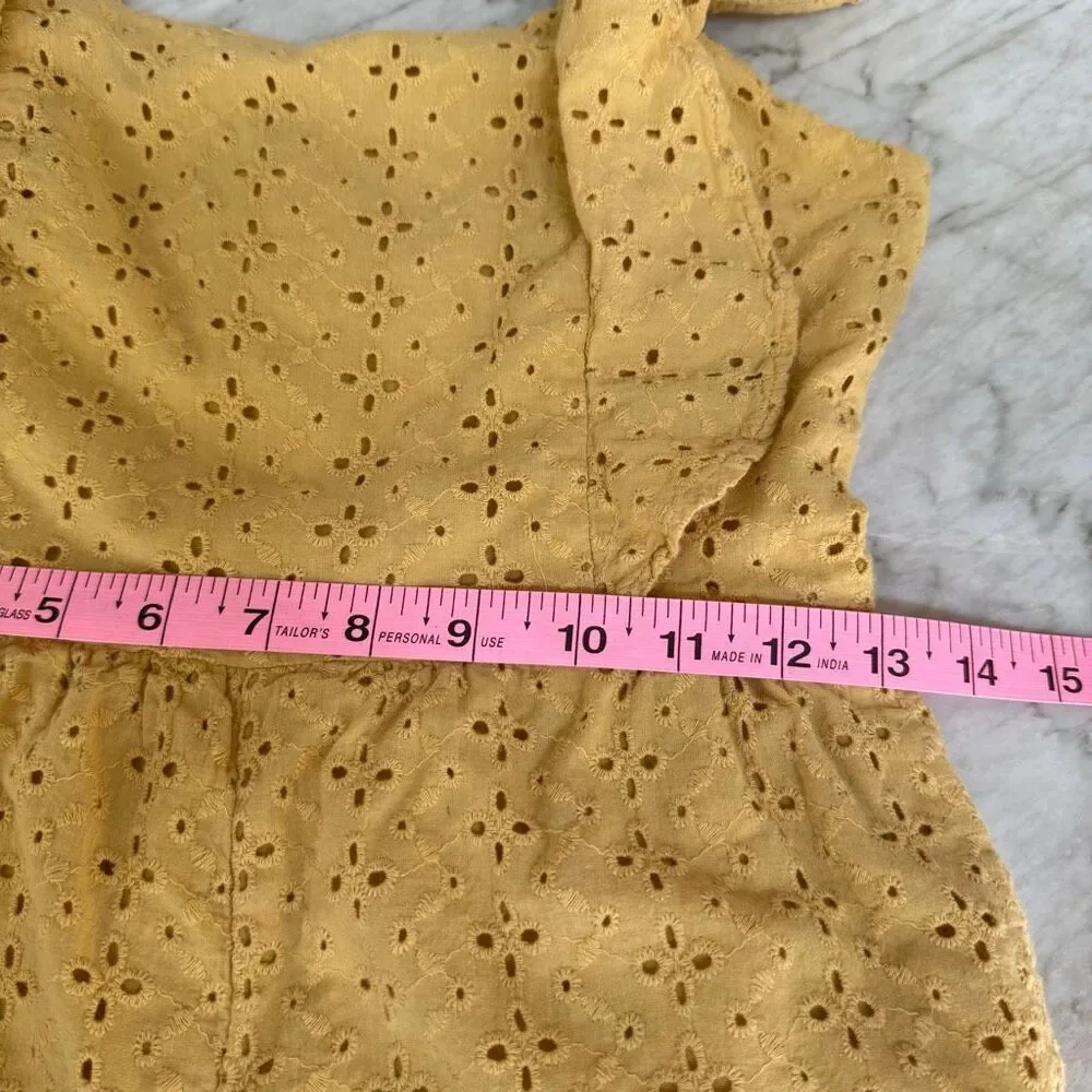 MinkPink My Friend Yellow Eyelet Flutter Sleeve Crop Jumpsuit Size XS - Picture 7 of 8